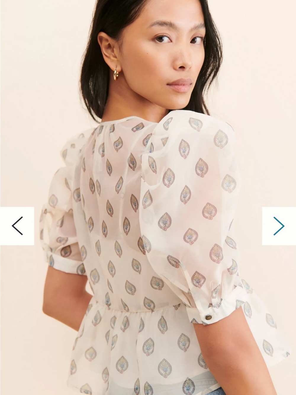 Anthropologie Sheer Ivory Blouse with Metallic Teardrop Print - Picture 2 of 7